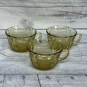 Vtg FEDERAL GLASS AMBER YELLOW "MADRID" DEPRESSION GLASS COFFEE / TEA CUP set 3